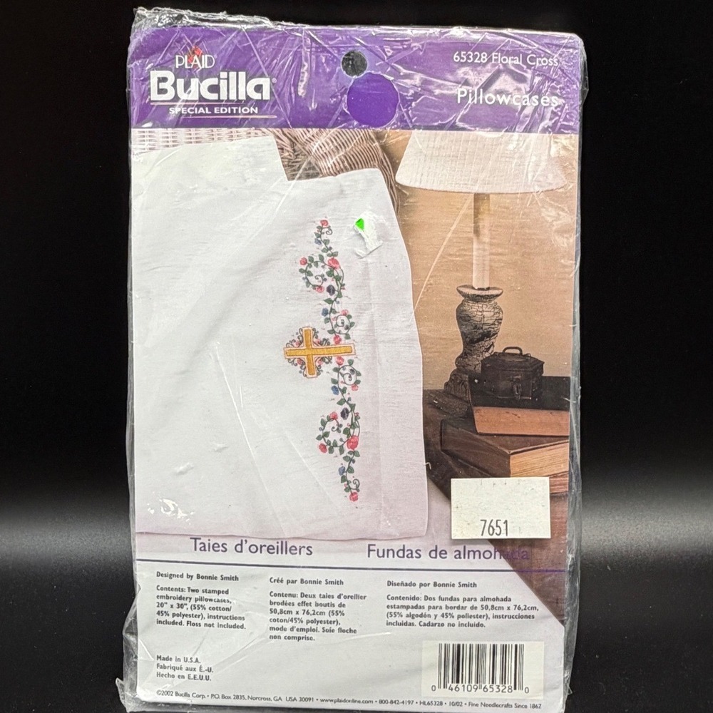 Bucilla Floral Cross Stamped Embroidery Pillowcase Kit 65328 Bonnie Smith 2ct